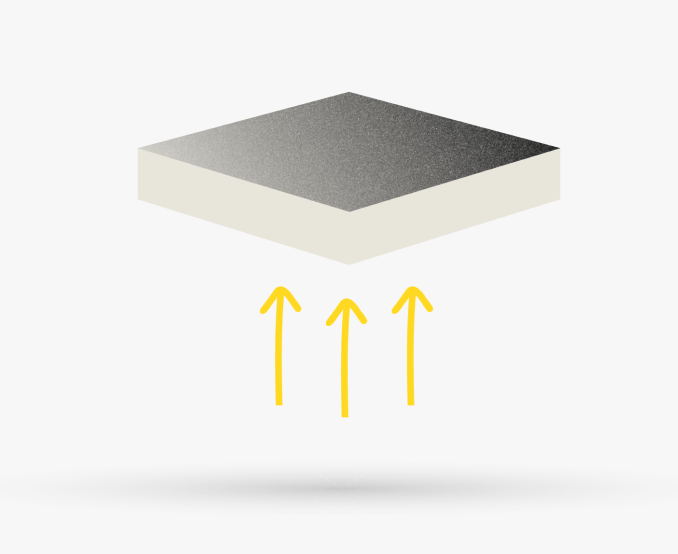 insulation board Recticel insulation with arrows underneath