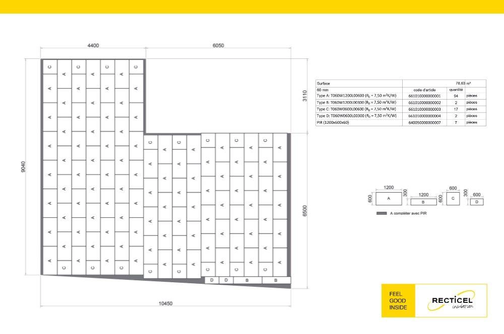 Plan de calepinage toiture-terrasse isolant Deck-VQ
